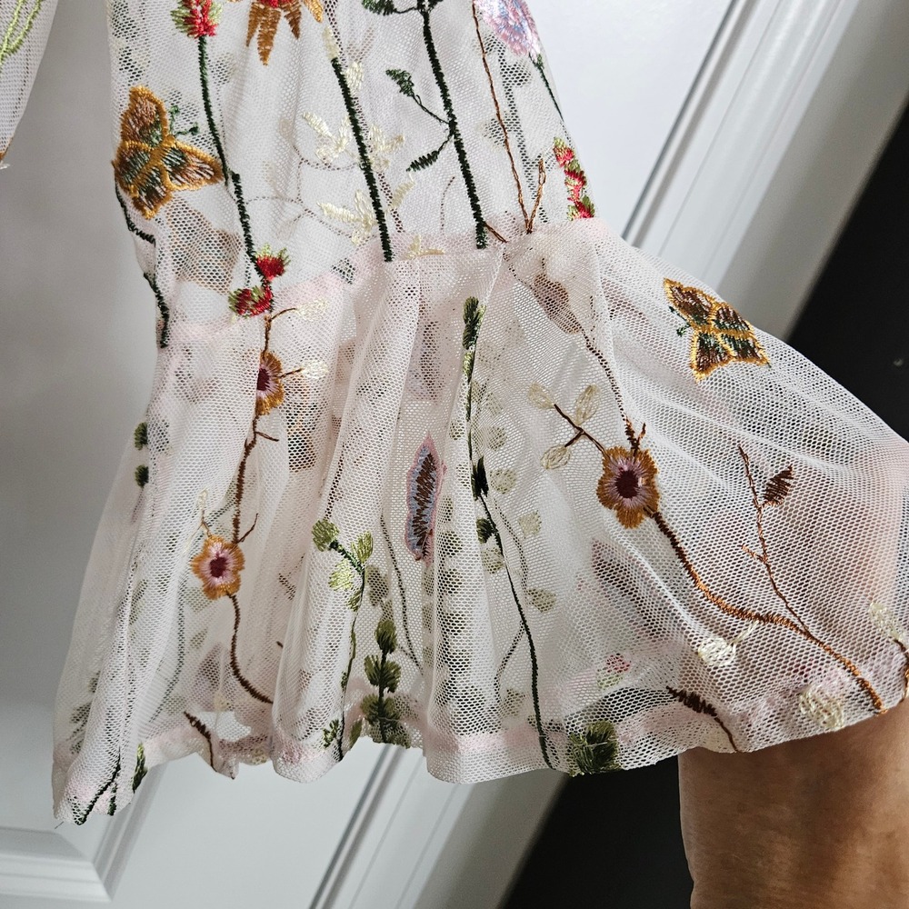 Fairycore Cottagecore Whimsical Boho Butterfly Embroidered Mesh Blouse Women Med - Picture 6 of 11